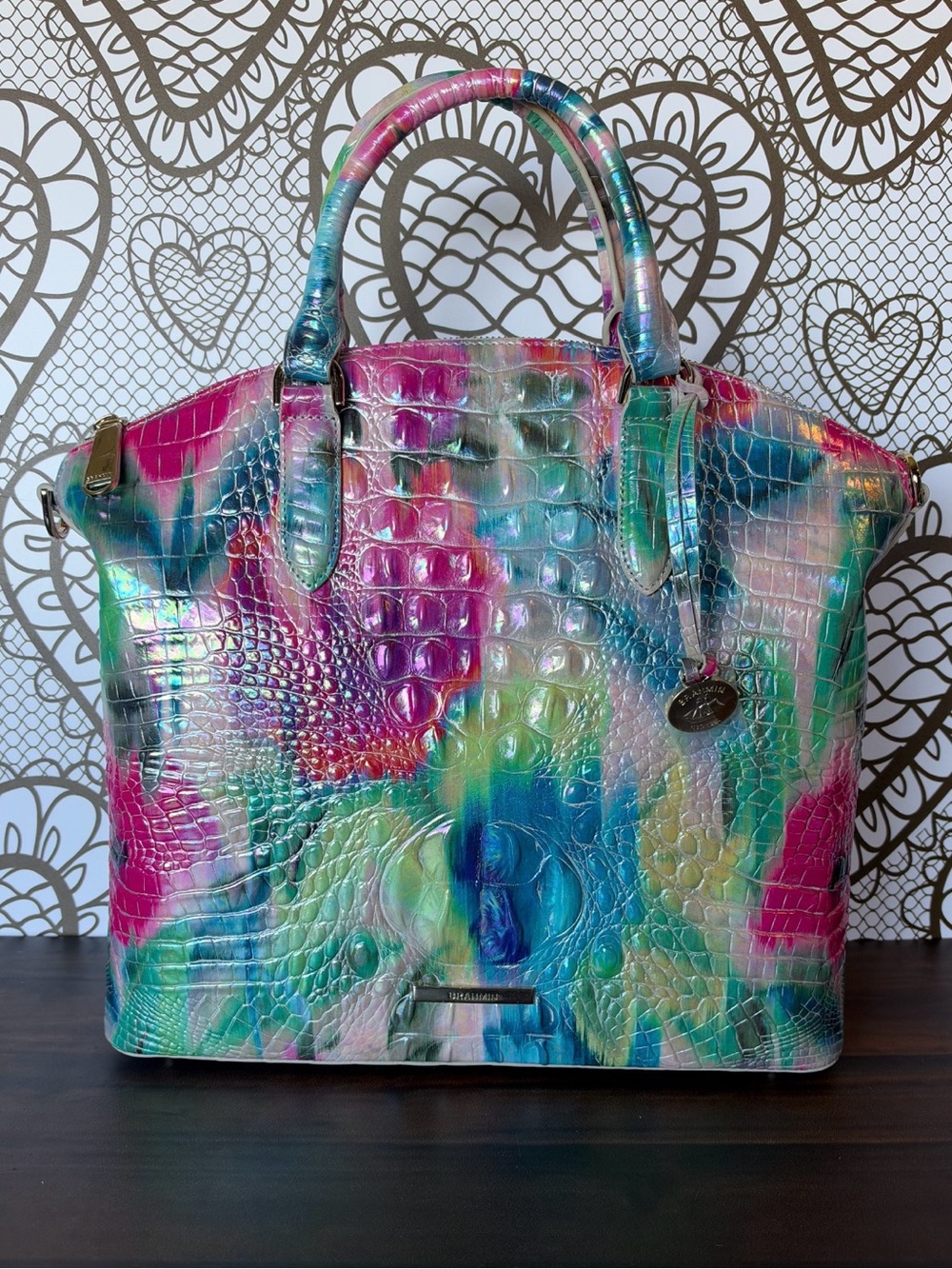 FIRM $ Brahmin Large Duxbury Melbourne IMPRESSION WATERCOLOR Satchel NWT - Picture 3 of 14